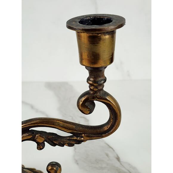 Johnson Bronze Co Ornate Candle Holder Candelabra 50s Newcastle PA Bronze 7 1/2" - Picture 5 of 16